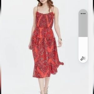 Banana Republic Coral Red Paisley Midi Dress